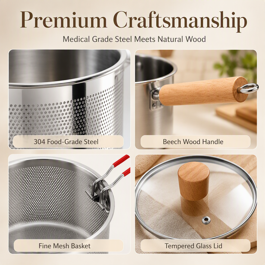 Multifunctional 304 Stainless Steel Frying Pot