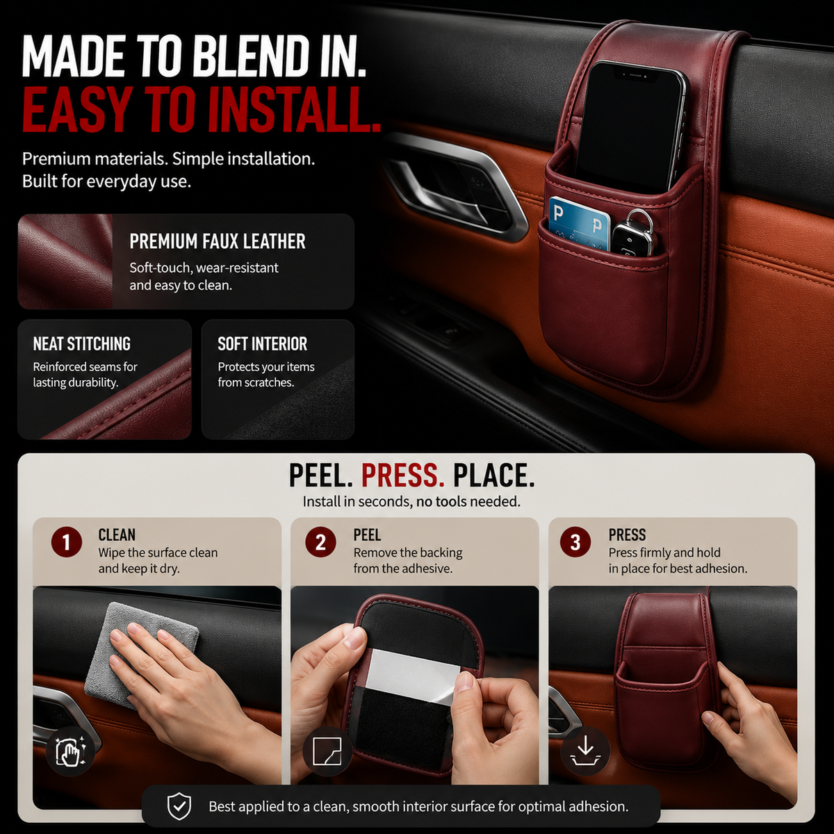 2PCS Car Phone Storage Pocket – Slim Organizer for Phones, Keys & Cards