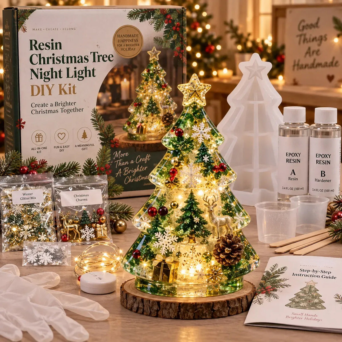 🎄Beginner-Friendly Resin Christmas Tree Night Light DIY Kit✨
