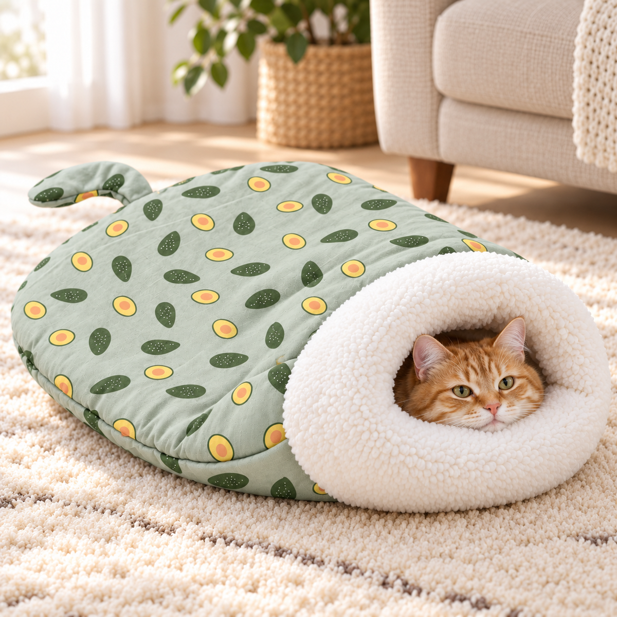 🐱🛏️Semi-Enclosed Hooded Pet Sleeping Bag Cave Bed | Draft-Blocking, Cozy Indoor Winter Rest Spot