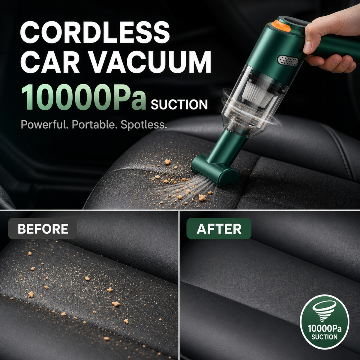 🧹 Cordless Car Vacuum – 10000Pa Suction & 4000mAh Battery 🚗