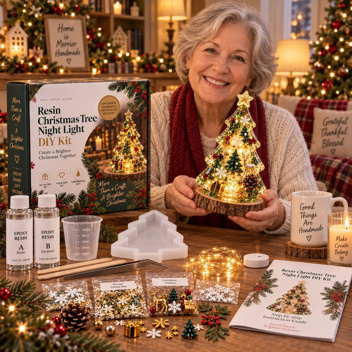 🎄Beginner-Friendly Resin Christmas Tree Night Light DIY Kit✨