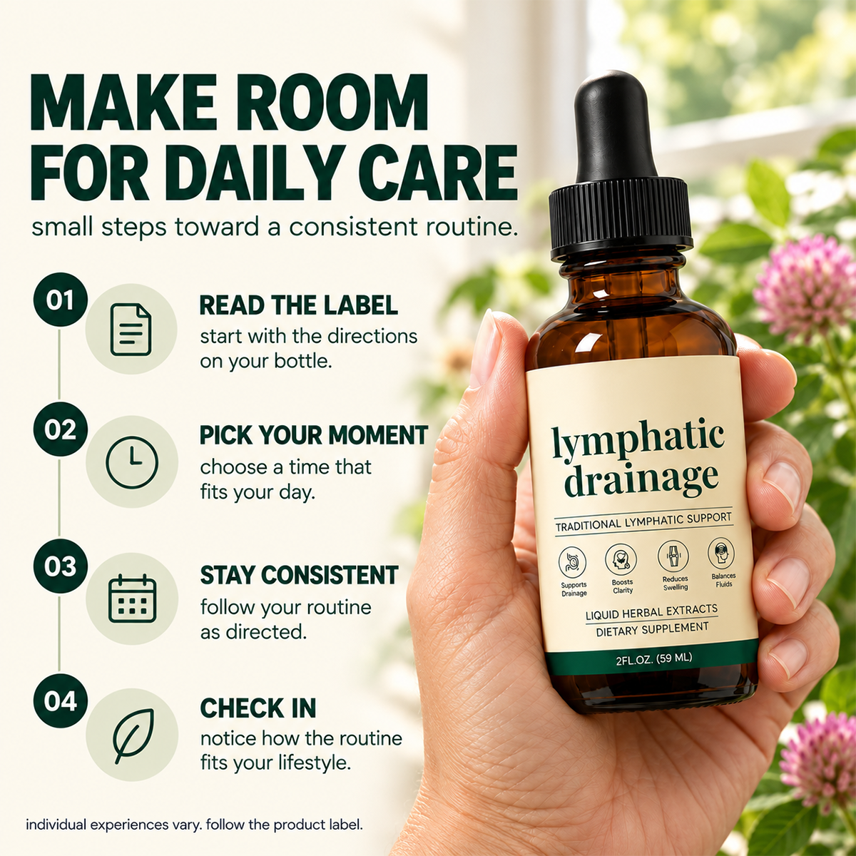 Lymphatic Drainage Drops | 4-Botanical Daily Lymphatic Support, Alcohol-Free & Vegan, 2 Fl Oz