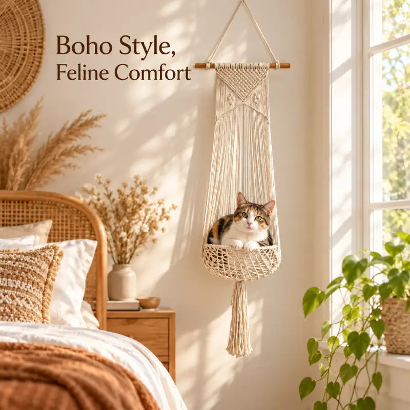 Handwoven Cotton-Rope Hanging Cat Bed for Cozy Elevated Rest