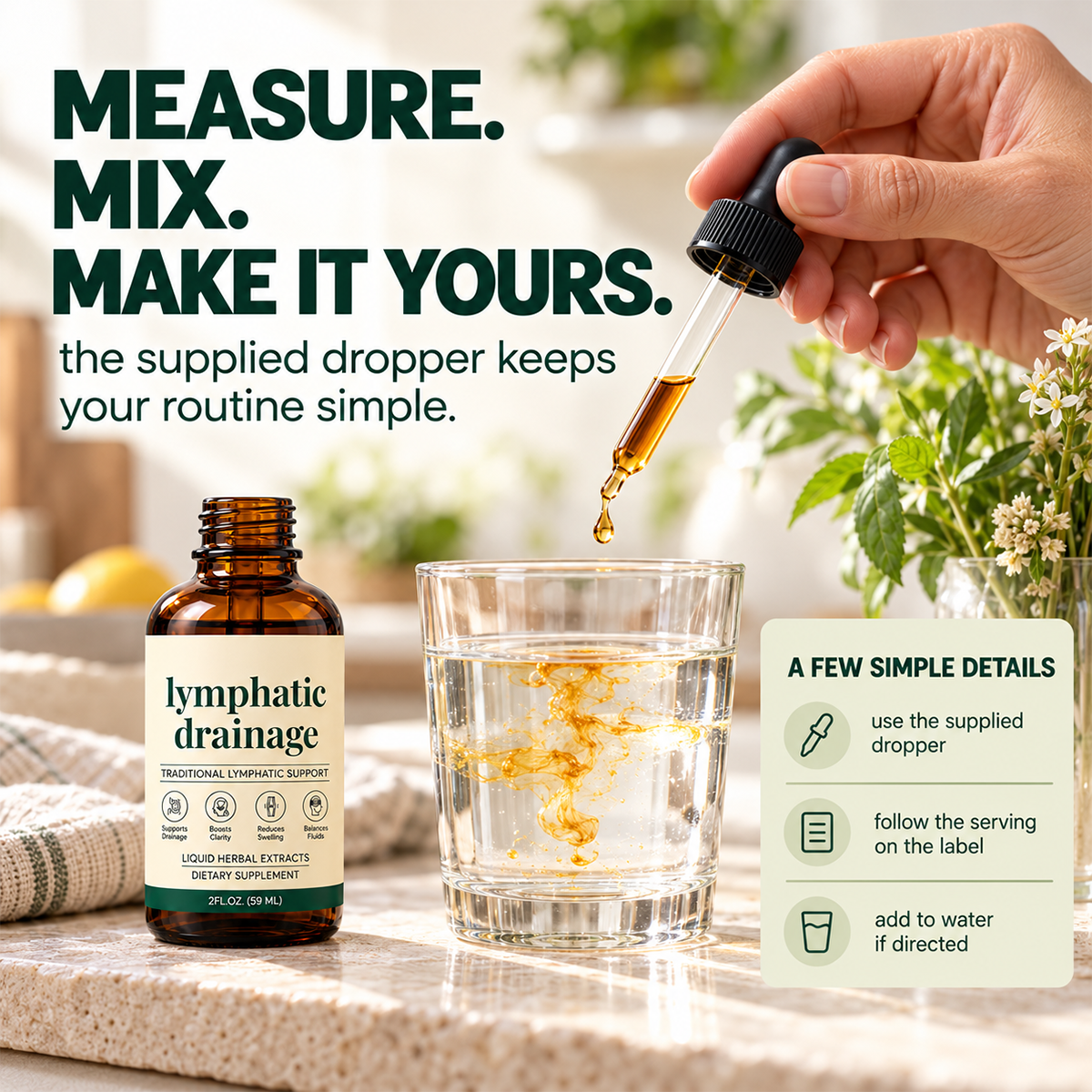 Lymphatic Drainage Drops | 4-Botanical Daily Lymphatic Support, Alcohol-Free & Vegan, 2 Fl Oz