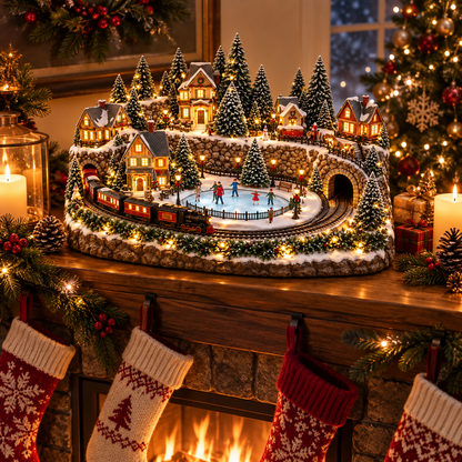 🔥Animated Holiday Train & Ice Rink Scene ✨