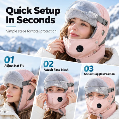 Winter Thermal Ushanka Hat with Detachable Mask and Goggles