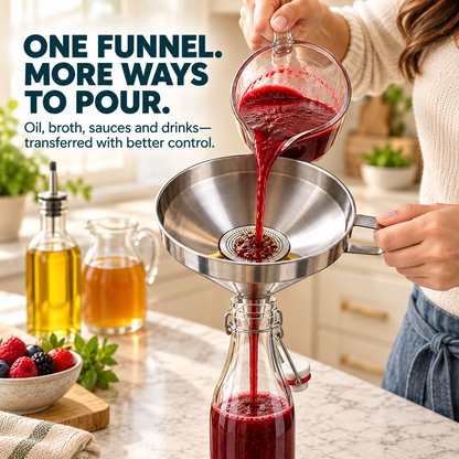 🥄Stainless Steel Kitchen Funnel Pour, Strain & Transfer Without the Mess