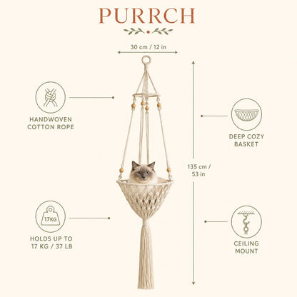 Handwoven Cotton-Rope Hanging Cat Bed for Cozy Elevated Rest