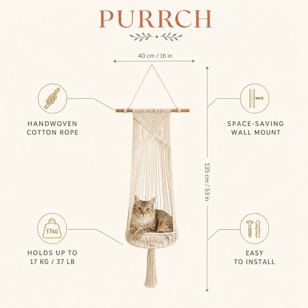 Handwoven Cotton-Rope Hanging Cat Bed for Cozy Elevated Rest