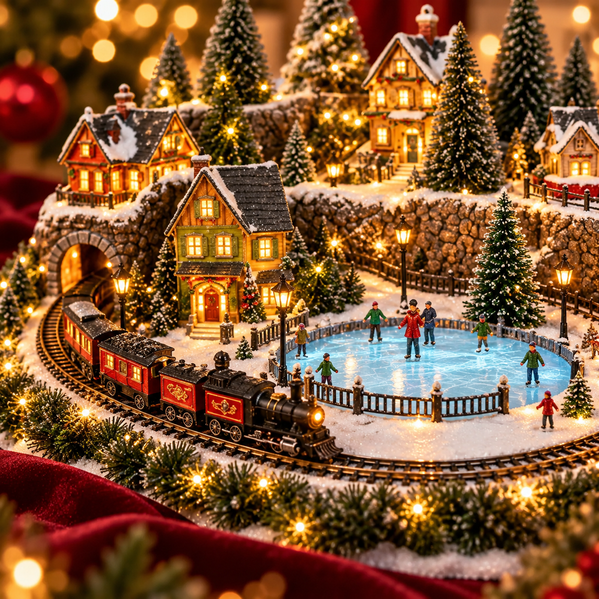 🔥Animated Holiday Train & Ice Rink Scene ✨