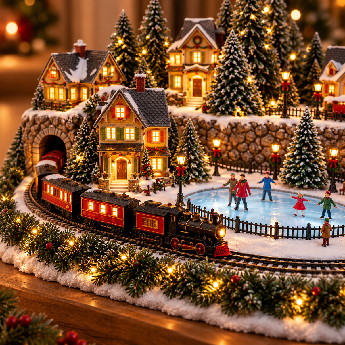 🔥Animated Holiday Train & Ice Rink Scene ✨