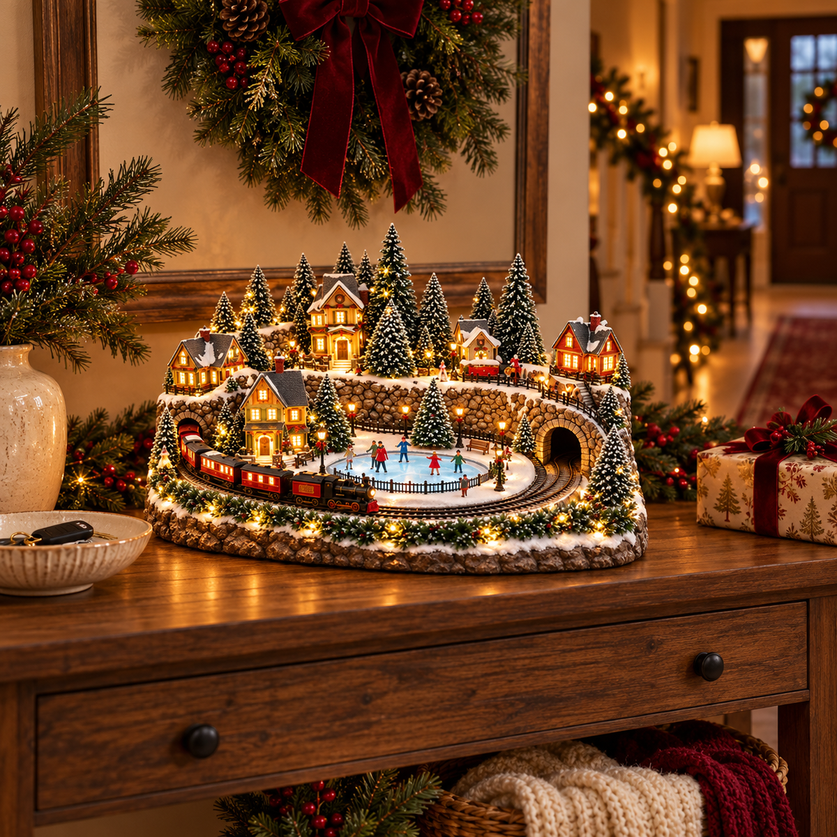 🔥Animated Holiday Train & Ice Rink Scene ✨