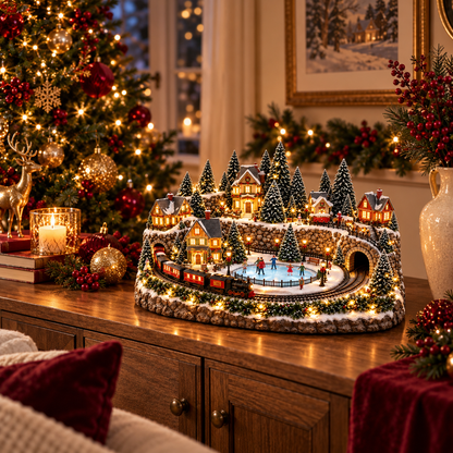 🔥Animated Holiday Train & Ice Rink Scene ✨
