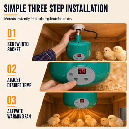 🐥  🌡️ Intelligent Temperature Control Brooder Heater – Even Warm Air, Easy Install, Safe Housing