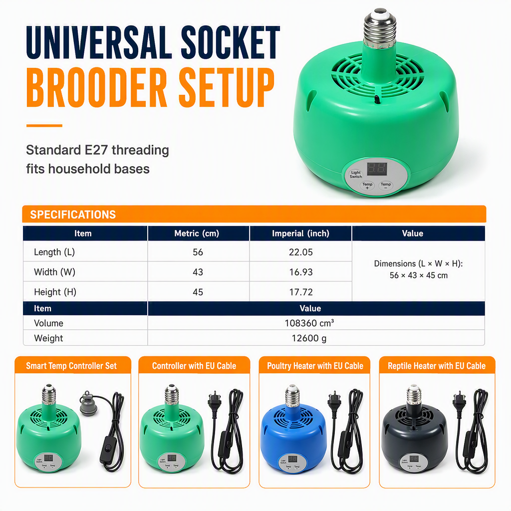 🐥  🌡️ Intelligent Temperature Control Brooder Heater – Even Warm Air, Easy Install, Safe Housing