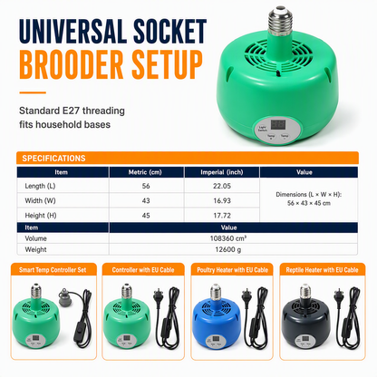 🐥  🌡️ Intelligent Temperature Control Brooder Heater – Even Warm Air, Easy Install, Safe Housing