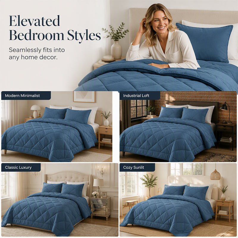 🛏️ ☁️ Brushed Microfiber Comforter Set – All-season, Moisture-wicking, Diamond Quilting