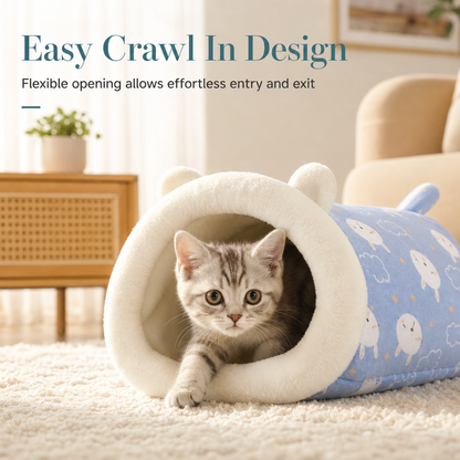 🐱🛏️Semi-Enclosed Hooded Pet Sleeping Bag Cave Bed | Draft-Blocking, Cozy Indoor Winter Rest Spot