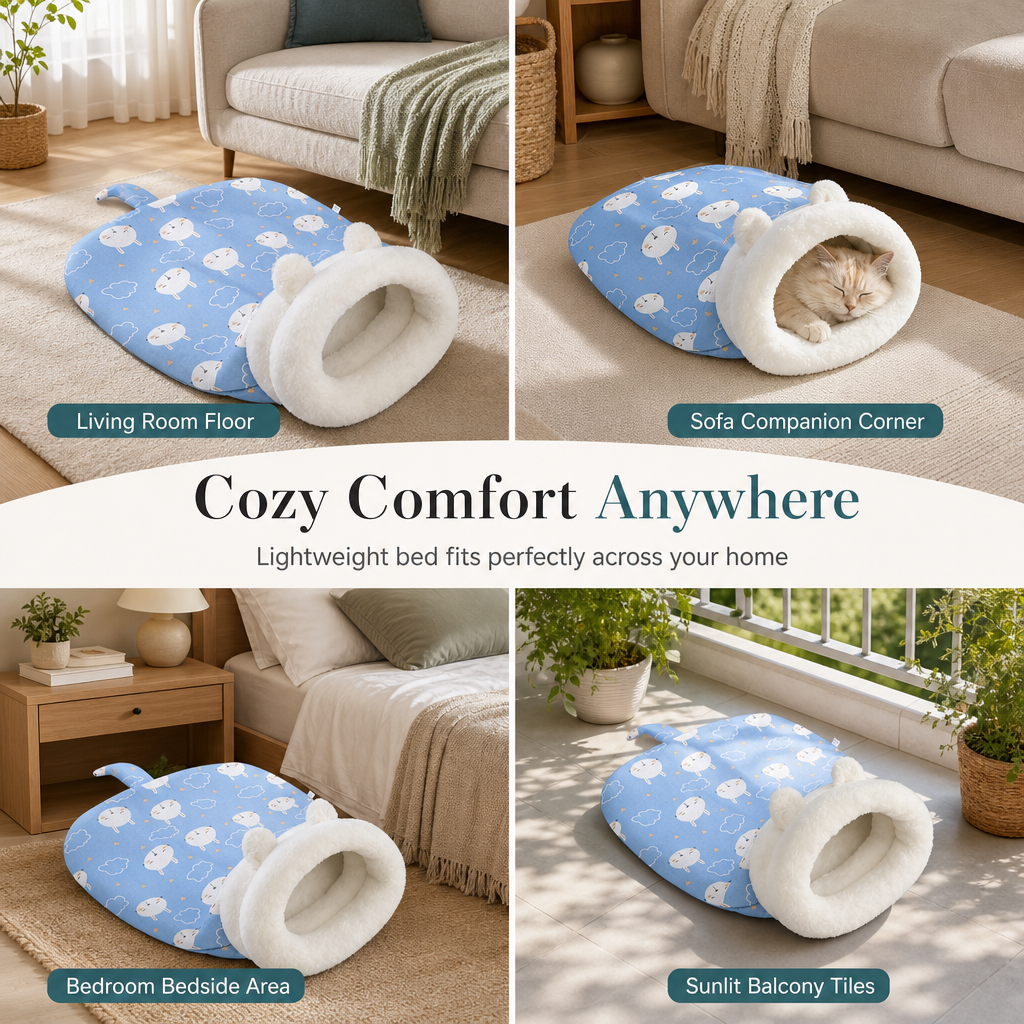 🐱🛏️Semi-Enclosed Hooded Pet Sleeping Bag Cave Bed | Draft-Blocking, Cozy Indoor Winter Rest Spot